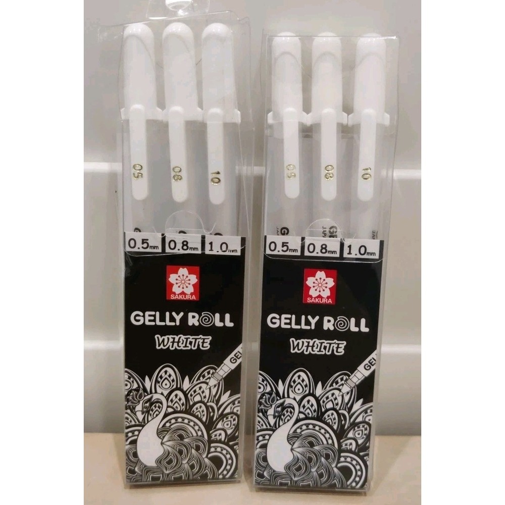 Sakura Gelly Roll White‎ Gel Pens Set of 3 Fine Medium Bold 05 08 10 (2-pack)